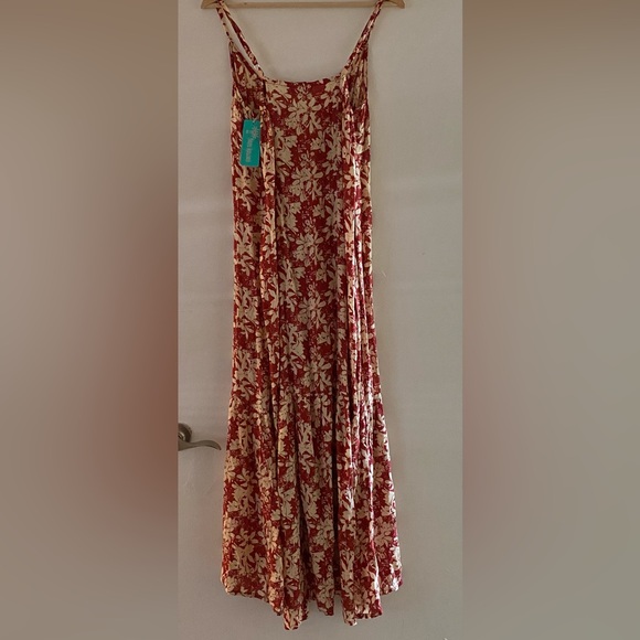 NWT Tiare Hawaii Burgundy  and Cream Floral Maxi Dress M/L - Picture 1 of 5